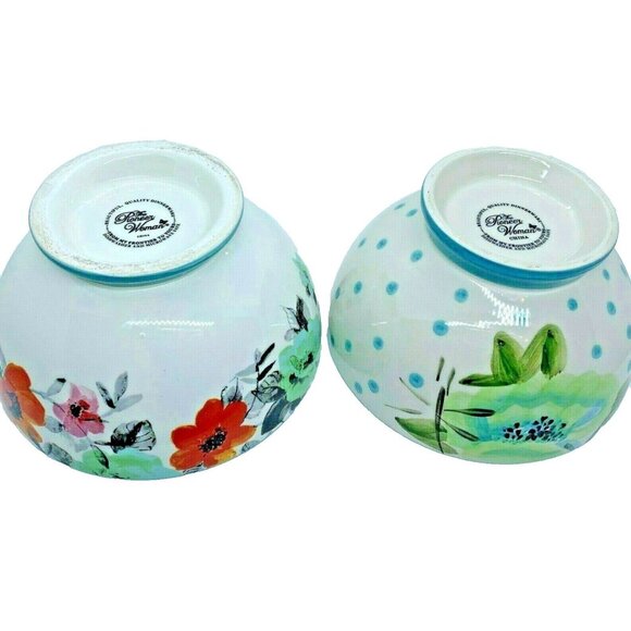 Four Pioneer Woman Cereal Soup Bowls Floral & Dots - Picture 6 of 12